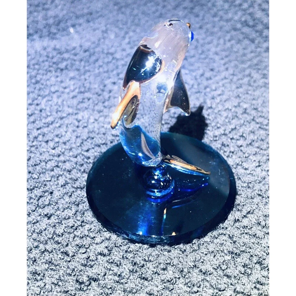 Glass Baron Collectible Crystal Dolphin 2.5” Figurine w/ Gold Trim Accent 280G-B